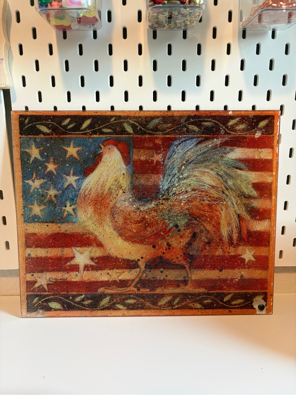Vintage handmade Patriotic Rooster Wall Art - Rustic Home Accent